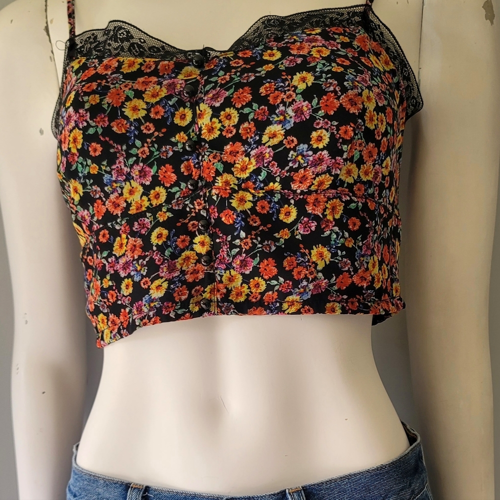 U2B Women's Smocked Crop Floral Top Size M